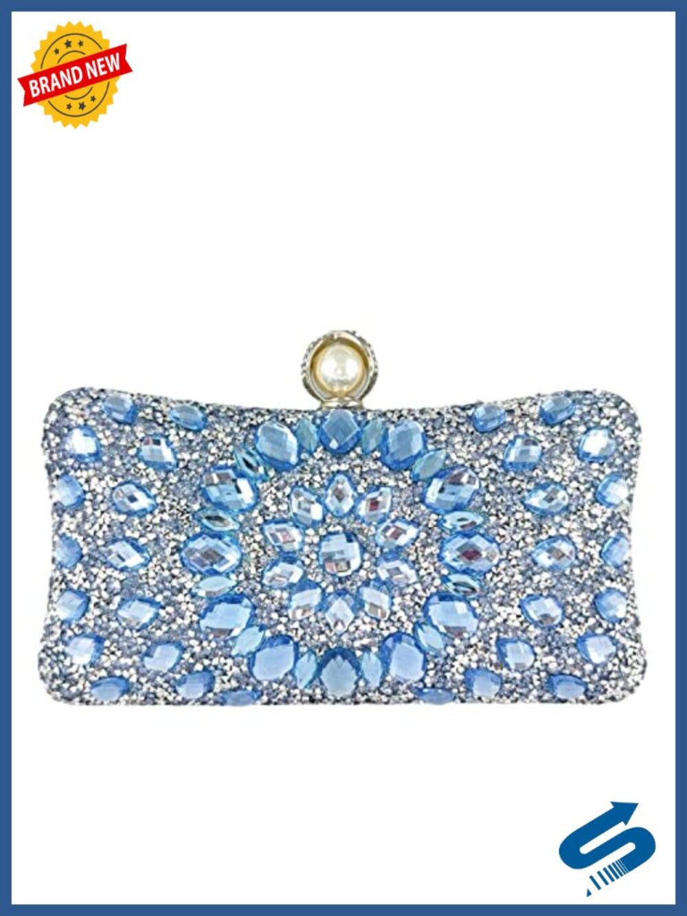 Crystal Clutch Evening Bag with Pearl Clasp Rhinestone Purse